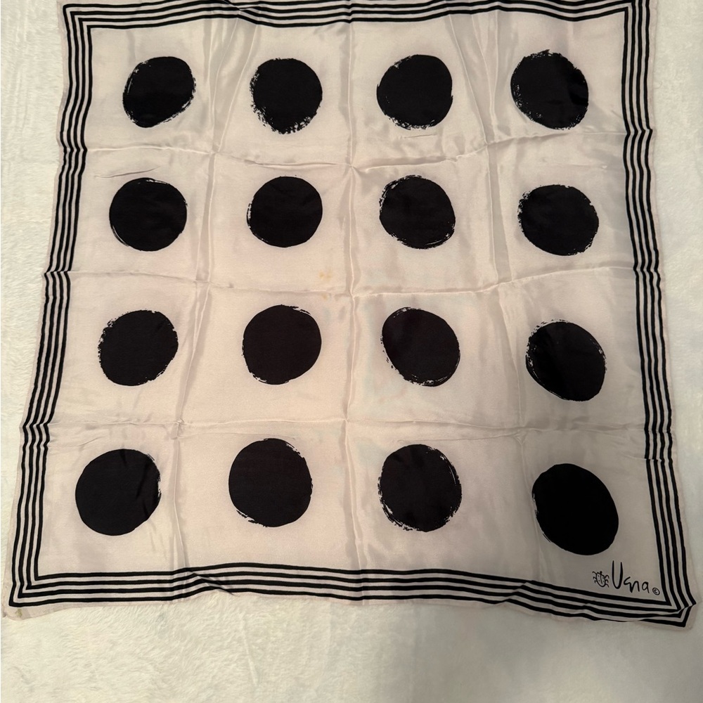 Vintage Silk Black and White Polka Dot Scarf by Vera